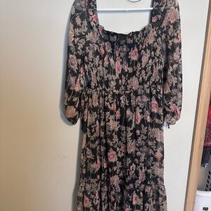 LC Lauren Conrad Black and Pink Floral Long Sleeve Dress